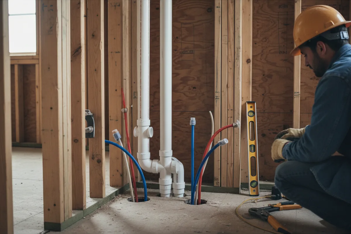 Drain and supply rough-in during Leak Detection in Newton Highlands